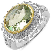 Bids.com Two Tone Plated 4.16 Carat Genuine Green Amethyst & White Topaz .925 Sterling Silver Ring Rings White Smoke size 6.00,size 8.00,size 7.00,size 9.00