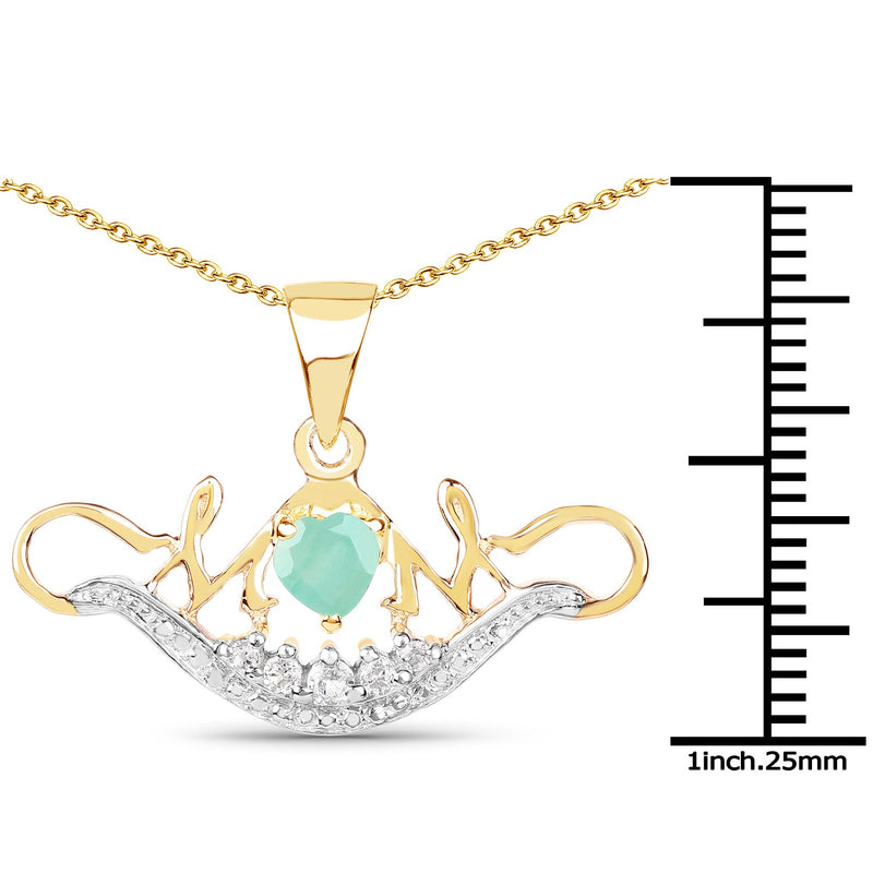 Bids.com 14K Yellow Gold Plated 0.62 Carat Genuine Emerald and White Topaz .925 Sterling Silver Pendant Pendants White Smoke
