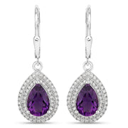 Bids.com 2.77 Carat Genuine Amethyst and White Diamond .925 Sterling Silver Earrings Earrings White Smoke