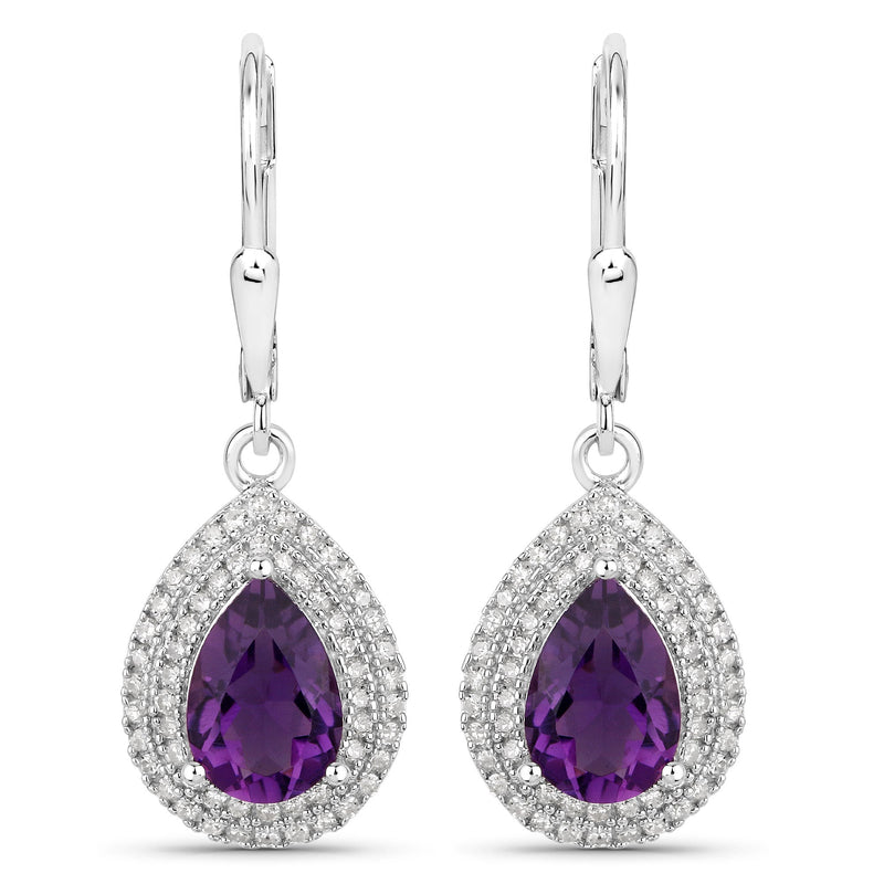Bids.com 2.77 Carat Genuine Amethyst and White Diamond .925 Sterling Silver Earrings Earrings White Smoke