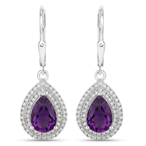 Bids.com 2.77 Carat Genuine Amethyst and White Diamond .925 Sterling Silver Earrings Earrings White Smoke