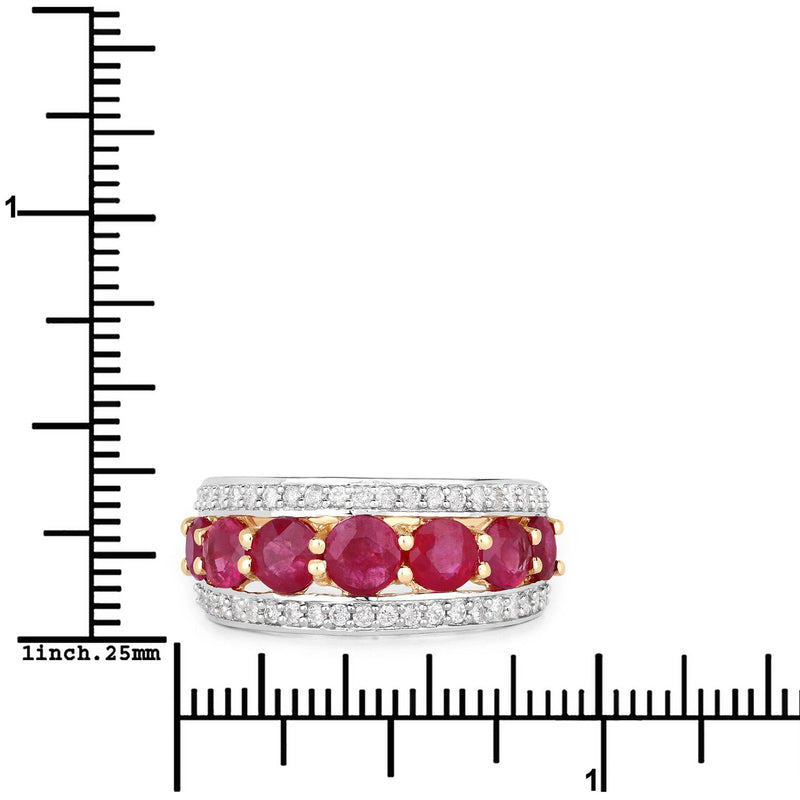 Bids.com 3.24 Carat Genuine Ruby and White Diamond 14K Yellow Gold Ring Rings White Smoke size 7.00,size 6.00,size 8.00