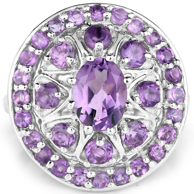 Bids.com 2.67 Carat Genuine Amethyst .925 Sterling Silver Ring Rings White Smoke size 6.00,size 8.00,size 7.00,size 9.00