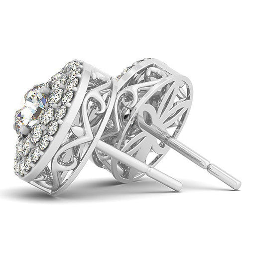 Bids.com 14k White Gold Double Halo Round Diamond Earrings (1 1/4 cttw) Earrings White Smoke White Gold