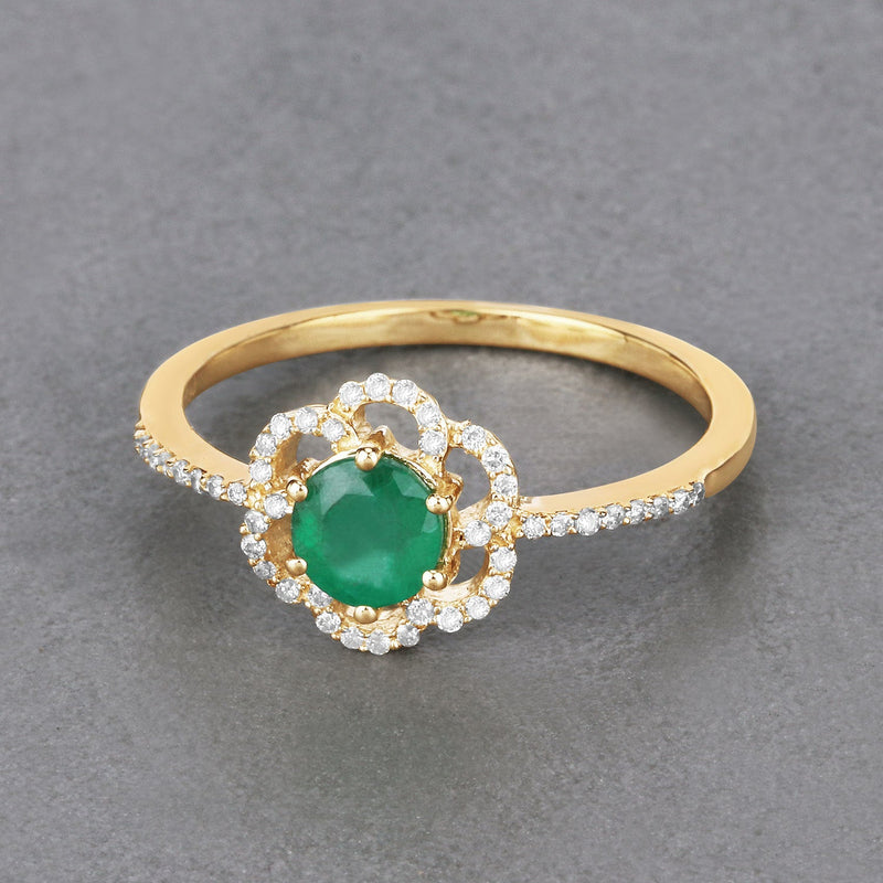 Bids.com 0.55 Carat Genuine Zambian Emerald and White Diamond 14K Yellow Gold Ring Rings Light Slate Gray size 5.00,size 6.00,size 7.00,size 8.00,size 9.00