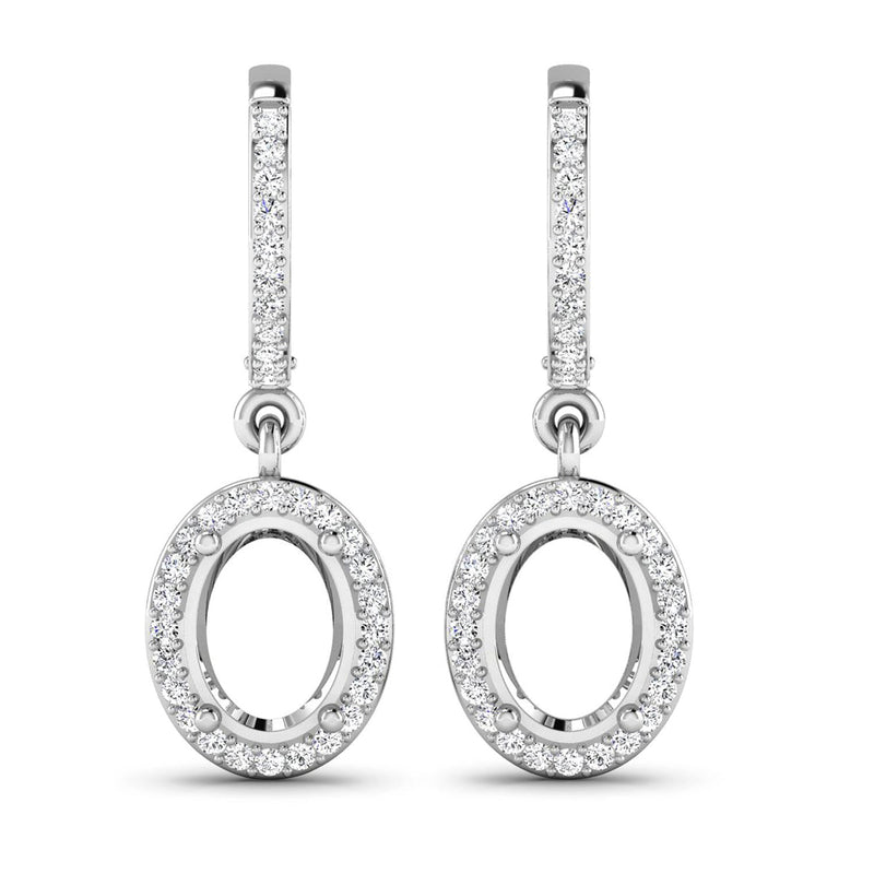 Bids.com 0.32 Carat Genuine White Diamond 14K White Gold Semi Mount Earrings - holds 8x6mm Oval Gemstones Earrings White Smoke