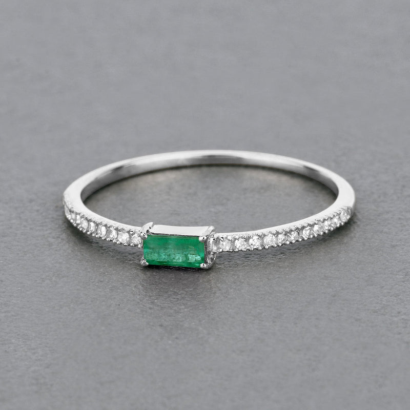 Bids.com 0.18 Carat Genuine Zambian Emerald and White Diamond 14K White Gold Ring Rings Dark Gray size 5.00,size 6.00,size 7.00,size 8.00,size 9.00