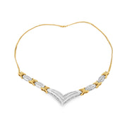Bids.com 10K Yellow and White Gold 1.0 Cttw Round and Princess cut Diamond "V" Shape Statement Necklace (I-J Color, I1-I2 Clarity) Necklaces White Smoke YellowWhite.Gold / 18