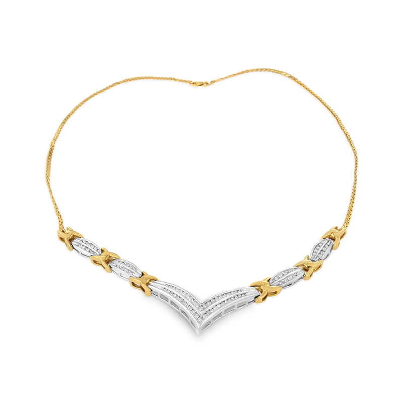 Bids.com 10K Yellow and White Gold 1.0 Cttw Round and Princess cut Diamond "V" Shape Statement Necklace (I-J Color, I1-I2 Clarity) Necklaces White Smoke YellowWhite.Gold / 18