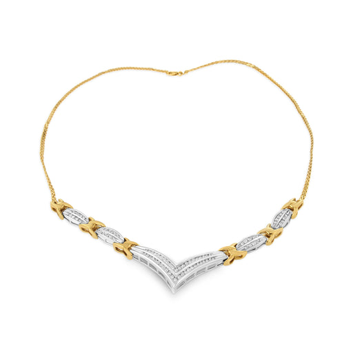 Bids.com 10K Yellow and White Gold 1.0 Cttw Round and Princess cut Diamond "V" Shape Statement Necklace (I-J Color, I1-I2 Clarity) Necklaces White Smoke YellowWhite.Gold / 18