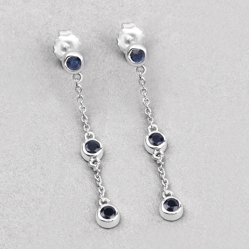 Bids.com 0.66 Carat Genuine Blue Sapphire .925 Sterling Silver Earrings Earrings Light Gray