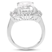 Bids.com 9.77 Carat Genuine Crystal Quartz & White Topaz .925 Sterling Silver Ring Rings White Smoke size 7.00,size 5.00,size 6.00,size 8.00,size 9.00