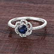 Bids.com 0.78 Carat Genuine Blue Sapphire and White Diamond 14K White Gold Ring Rings Dim Gray size 5.00,size 6.00,size 7.00,size 8.00,size 9.00
