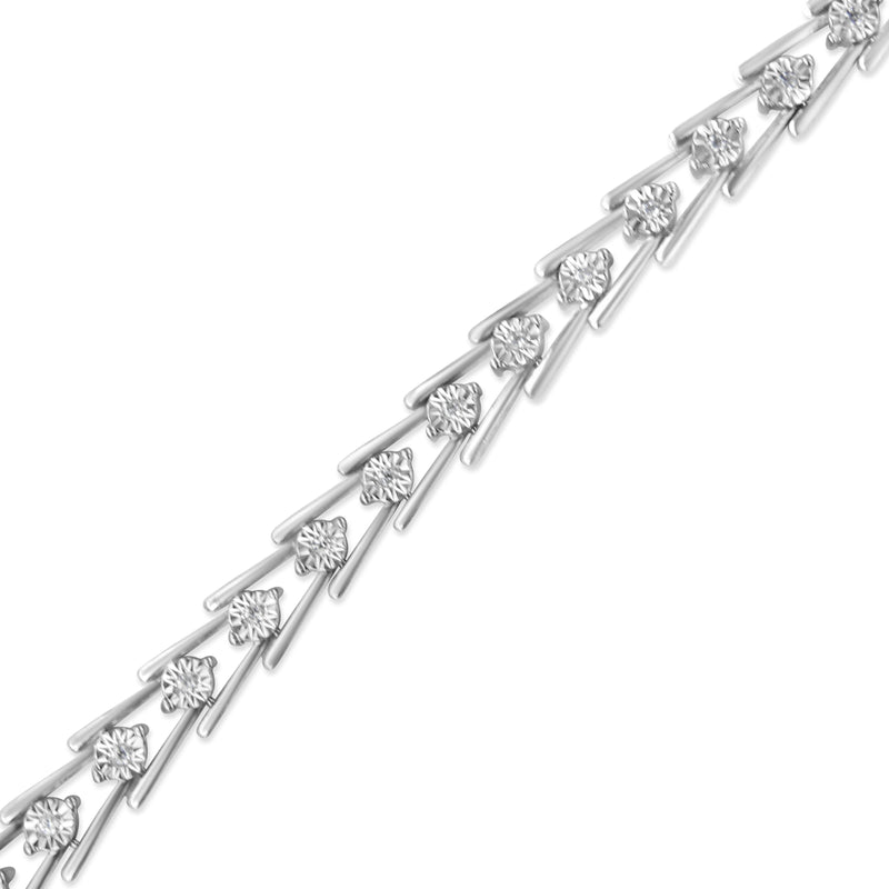 Bids.com .925 Sterling Silver Diamond Miracle-Set Double Swoosh Milgrain Style Tennis Bracelet (1/2 cttw, I-J Color, I3 Clarity) - Size 7.75" Bracelets White Smoke White.Sterling Silver / 7.75