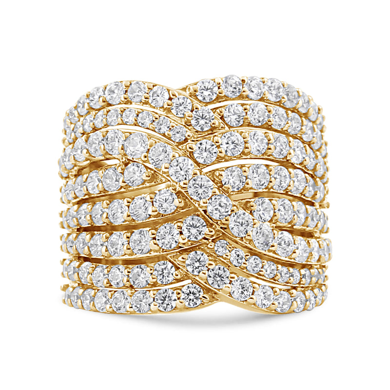 Bids.com 10K Yellow Gold 3.0 Cttw Diamond Eight-Row Bypass Crossover Statement Band Ring (H-I Color, I2-I3 Clarity) - Size 7 Rings White Smoke 7 / Yellow.Gold,8 / Yellow.Gold,6 / Yellow.Gold,9 / Yellow.Gold,5 / Yellow.Gold