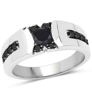 Bids.com 0.83 Carat Genuine Black Diamond .925 Sterling Silver Ring Rings White Smoke size 9.00,size 6.00,size 7.00,size 8.00