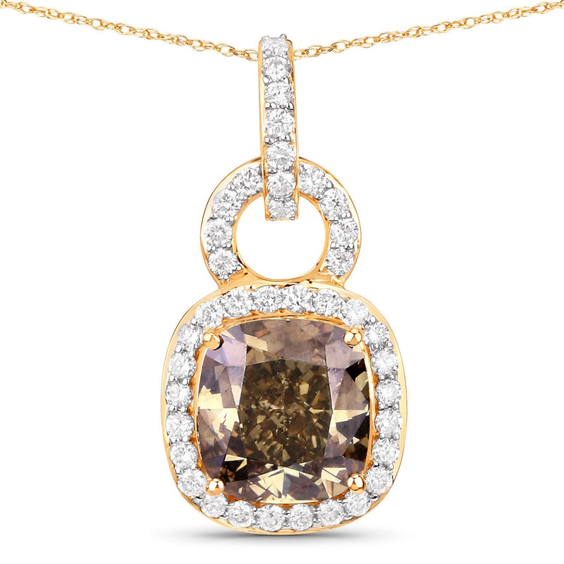 Bids.com IGI Certified 2.50 Carat Genuine Brown Diamond Center and 0.31cttw White Diamond 18K Yellow Gold Pendant (2.81cttw) Pendants White Smoke