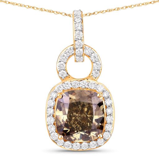 Bids.com IGI Certified 2.50 Carat Genuine Brown Diamond Center and 0.31cttw White Diamond 18K Yellow Gold Pendant (2.81cttw) Pendants White Smoke