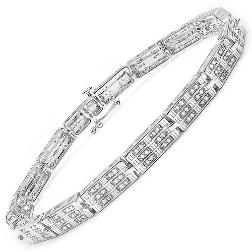 Bids.com 1.16 Carat Genuine White Diamond 14K White Gold Plated .925 Sterling Silver Bracelet Bracelets White Smoke size 8.00,size 8.50