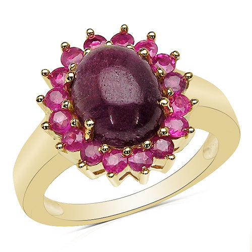 Bids.com 14K Yellow Gold Plated 5.07 Carat Genuine Ruby .925 Sterling Silver Ring Rings White Smoke size 6.00,size 7.00,size 8.00,size 9.00