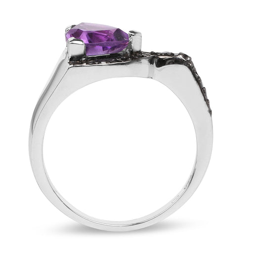 Bids.com 1.55 Carat Genuine Amethyst and Black Diamond .925 Sterling Silver Ring Rings White Smoke size 10.00,size 6.00,size 7.00,size 8.00,size 9.00