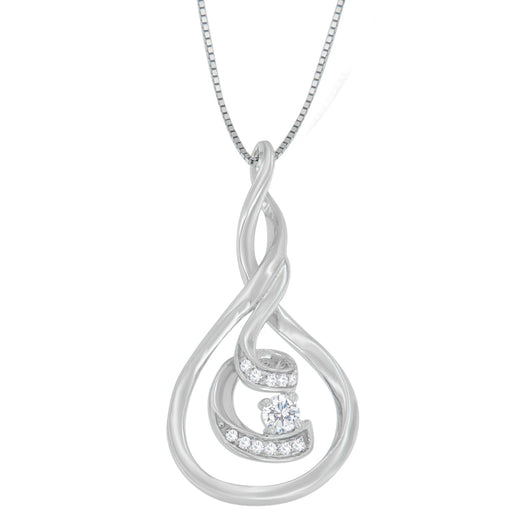 Bids.com Espira 10K White Gold 1/8 cttw Round Cut Diamond Layered Spiral Pendant Necklace (I-J, I1-I2) Necklaces White Smoke White.Gold / 18