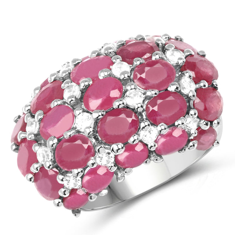 Bids.com 8.54 Carat Glass Filled Ruby and White Topaz .925 Sterling Silver Ring Rings White Smoke size 6.00,size 7.00,size 8.00,size 9.00