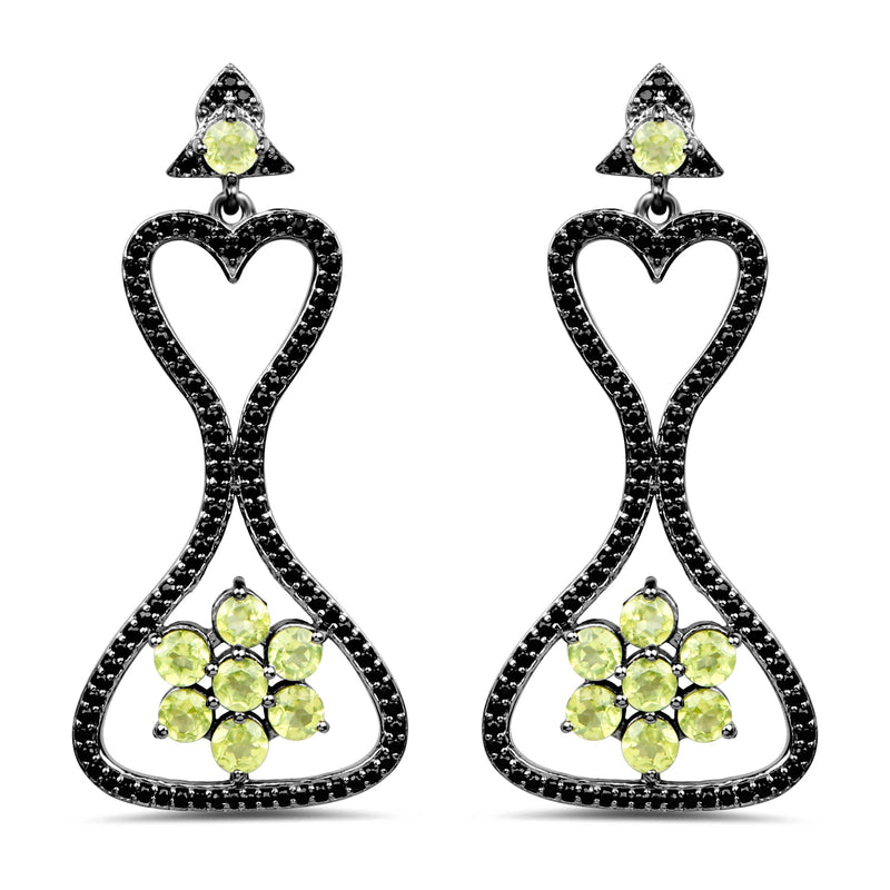 Bids.com 6.93 Carat Genuine Peridot and Black Spinel .925 Sterling Silver Earrings Earrings White Smoke