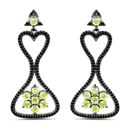 Bids.com 6.93 Carat Genuine Peridot and Black Spinel .925 Sterling Silver Earrings Earrings White Smoke