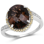 Bids.com 4.85 Carat Genuine Smoky Quartz, Yellow Diamond & White Diamond .925 Sterling Silver Ring Rings White Smoke size 6.00,size 7.00,size 8.00,size 9.00,size 5.00,size 10.00