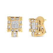Bids.com 14K Yellow Gold 7/8 Cttw Princess and Baguette-Cut Diamond Square Framed Huggie Hoop Omega Earrings (H-I Color, SI1-SI2 Clarity) Earrings White Smoke Yellow.Gold / 0.93