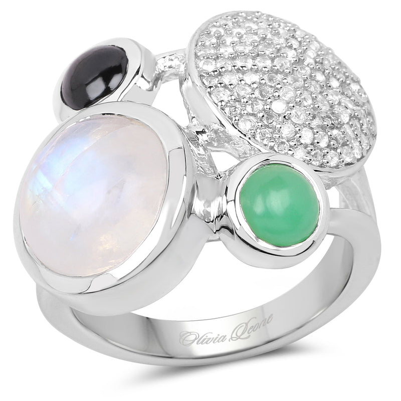Bids.com 5.90 Carat Genuine Multi Stone .925 Sterling Silver Ring Rings White Smoke size 7.00,size 6.00,size 8.00,size 9.00