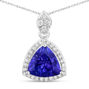 Bids.com 1.71 Carat Genuine Tanzanite and White Diamond 14K White Gold Pendant Pendants White Smoke
