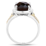 Bids.com 3.28 Carat Genuine Smoky Quartz, Yellow Diamond & White Diamond .925 Sterling Silver Ring Rings White Smoke size 6.00,size 7.00,size 8.00,size 9.00,size 5.00,size 10.00,size 4.00