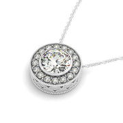 Bids.com Diamond Halo with Center Bezel in 14k White Gold (5/8 cttw) Necklaces White Smoke 18 / White Gold