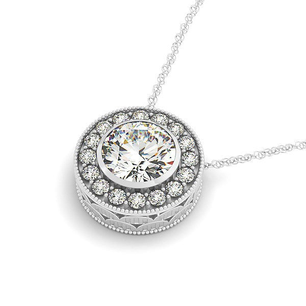 Bids.com Diamond Halo with Center Bezel in 14k White Gold (5/8 cttw) Necklaces White Smoke 18 / White Gold