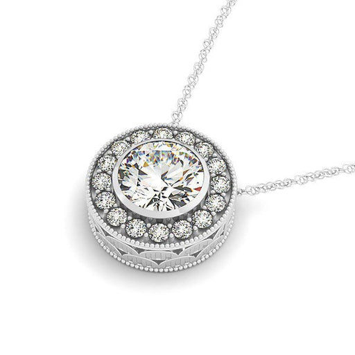 Bids.com Diamond Halo with Center Bezel in 14k White Gold (5/8 cttw) Necklaces White Smoke 18 / White Gold