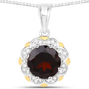 Bids.com 2.32 Carat Genuine Garnet and White Diamond 14K Yellow Gold with .925 Sterling Silver Pendant Pendants White Smoke