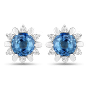 Bids.com 1.87 Carat Genuine Blue Sapphire and White Diamond 14K White Gold Earrings Earrings White Smoke