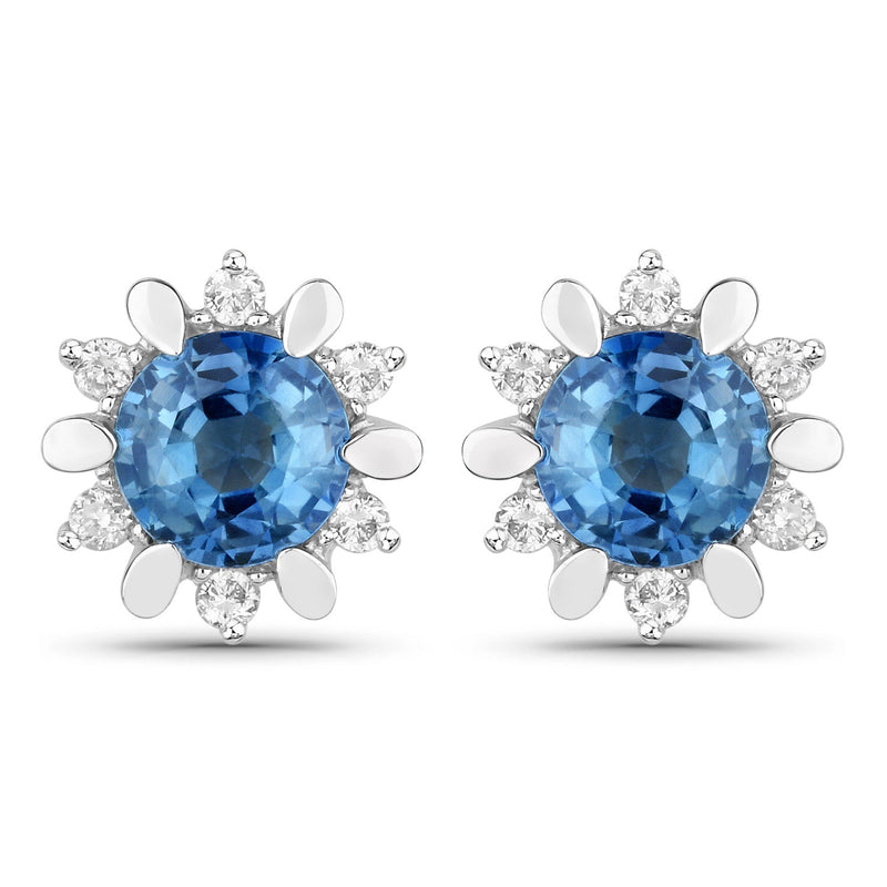 Bids.com 1.87 Carat Genuine Blue Sapphire and White Diamond 14K White Gold Earrings Earrings White Smoke