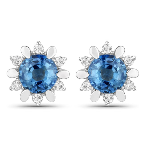 Bids.com 1.87 Carat Genuine Blue Sapphire and White Diamond 14K White Gold Earrings Earrings White Smoke