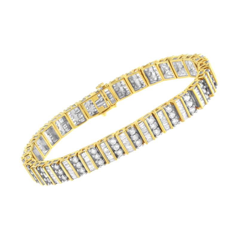 Bids.com 14K Yellow Gold 5.50 Cttw Round and Baguette Diamond Link Bracelet Bracelets White Smoke Yellow.Gold / 7