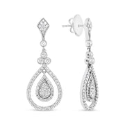 Bids.com 18K White Gold 1 1/4 Cttw Round Diamond Openwork Teardrop-Shaped Dangle Earrings (F-G Color, VS1-VS2 Clarity) Earrings White Smoke White.Gold / 1.26