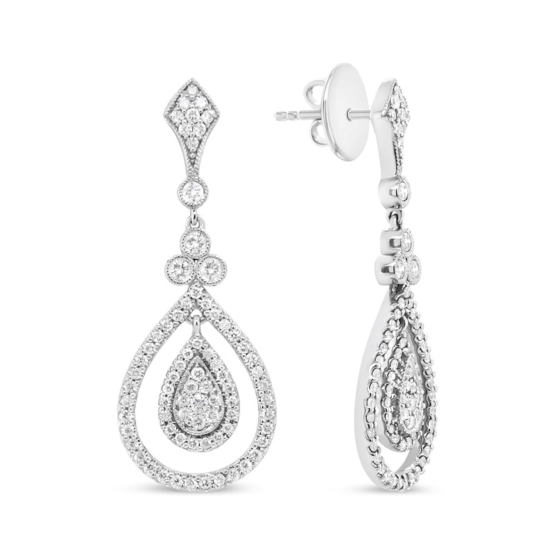 Bids.com 18K White Gold 1 1/4 Cttw Round Diamond Openwork Teardrop-Shaped Dangle Earrings (F-G Color, VS1-VS2 Clarity) Earrings White Smoke White.Gold / 1.26
