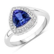 Bids.com 1.48 Carat Genuine Tanzanite and White Diamond 14K White Gold Ring Rings White Smoke size 6.00,size 7.00,size 8.00