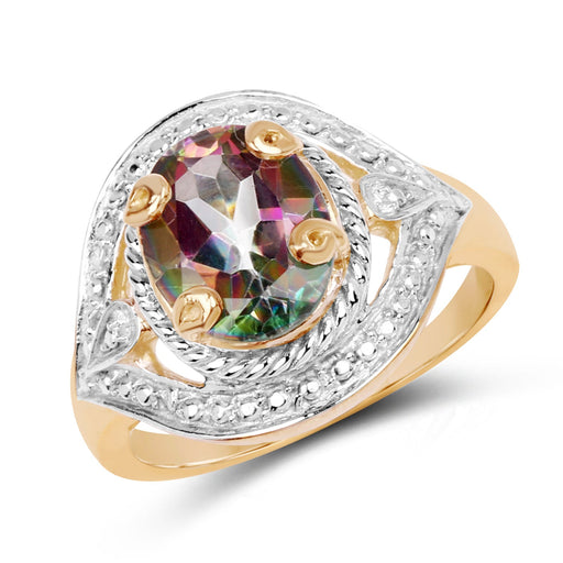 Bids.com 14K Yellow Gold Plated 3.15 Carat Genuine Quartz Mystic .925 Sterling Silver Ring Rings White Smoke size 8.00,size 6.00,size 7.00,size 9.00