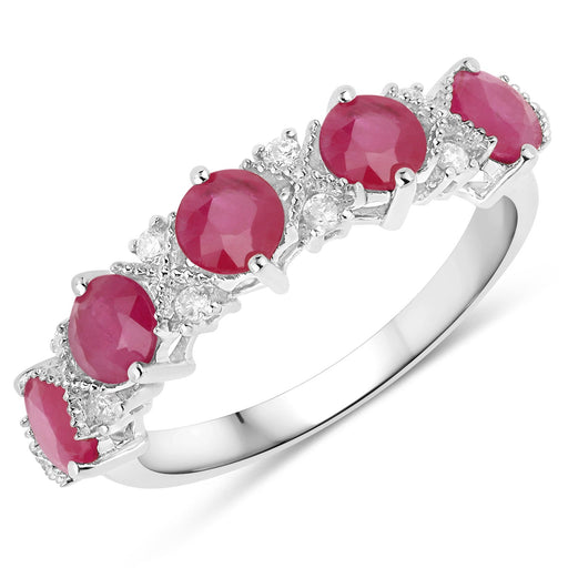 Bids.com 1.61 Carat Genuine Ruby and White Diamond 14K White Gold Ring Rings White Smoke size 6.00,size 7.00,size 8.00