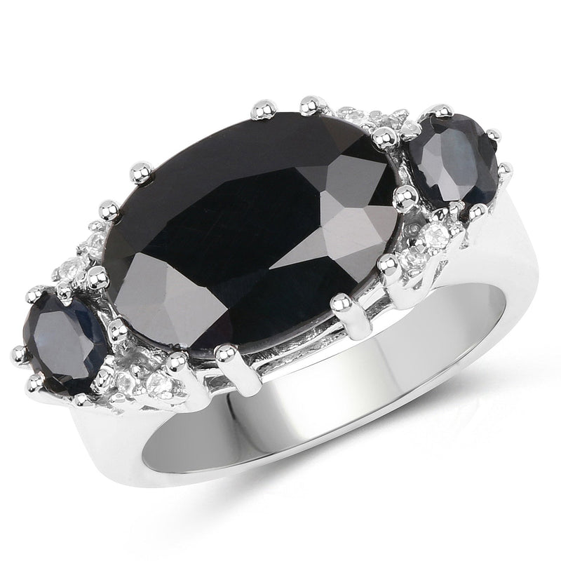 Bids.com 8.62 Carat Genuine Black Sapphire & White Topaz .925 Sterling Silver Ring Rings White Smoke size 7.00,size 6.00,size 8.00,size 9.00,size 5.00,size 10.00