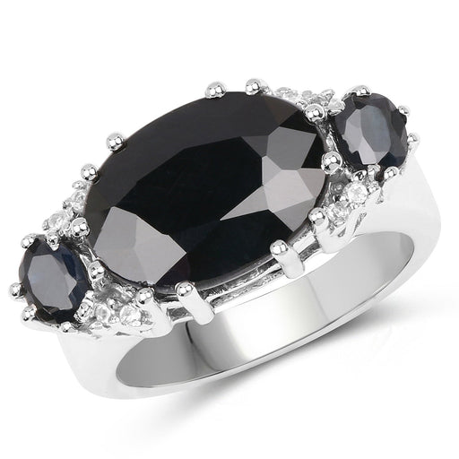 Bids.com 8.62 Carat Genuine Black Sapphire & White Topaz .925 Sterling Silver Ring Rings White Smoke size 7.00,size 6.00,size 8.00,size 9.00,size 5.00,size 10.00