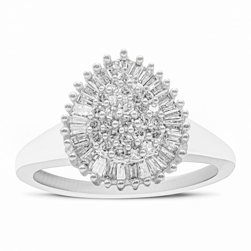 Bids.com 10K White Gold 1/2 Cttw Round & Baguette Cut Diamond Pear Shaped Domed PavÃ© Cluster with Halo Cocktail Ring (H-I Color, SI1-SI2 Clarity) - Size 5 Rings White Smoke 8 / White.Gold,6.5 / White.Gold,7.5 / White.Gold,7 / White.Gold,9 / White.Gold,8.75 / White.Gold,7.25 / White.Gold,6 / White.Gold,5 / White.Gold